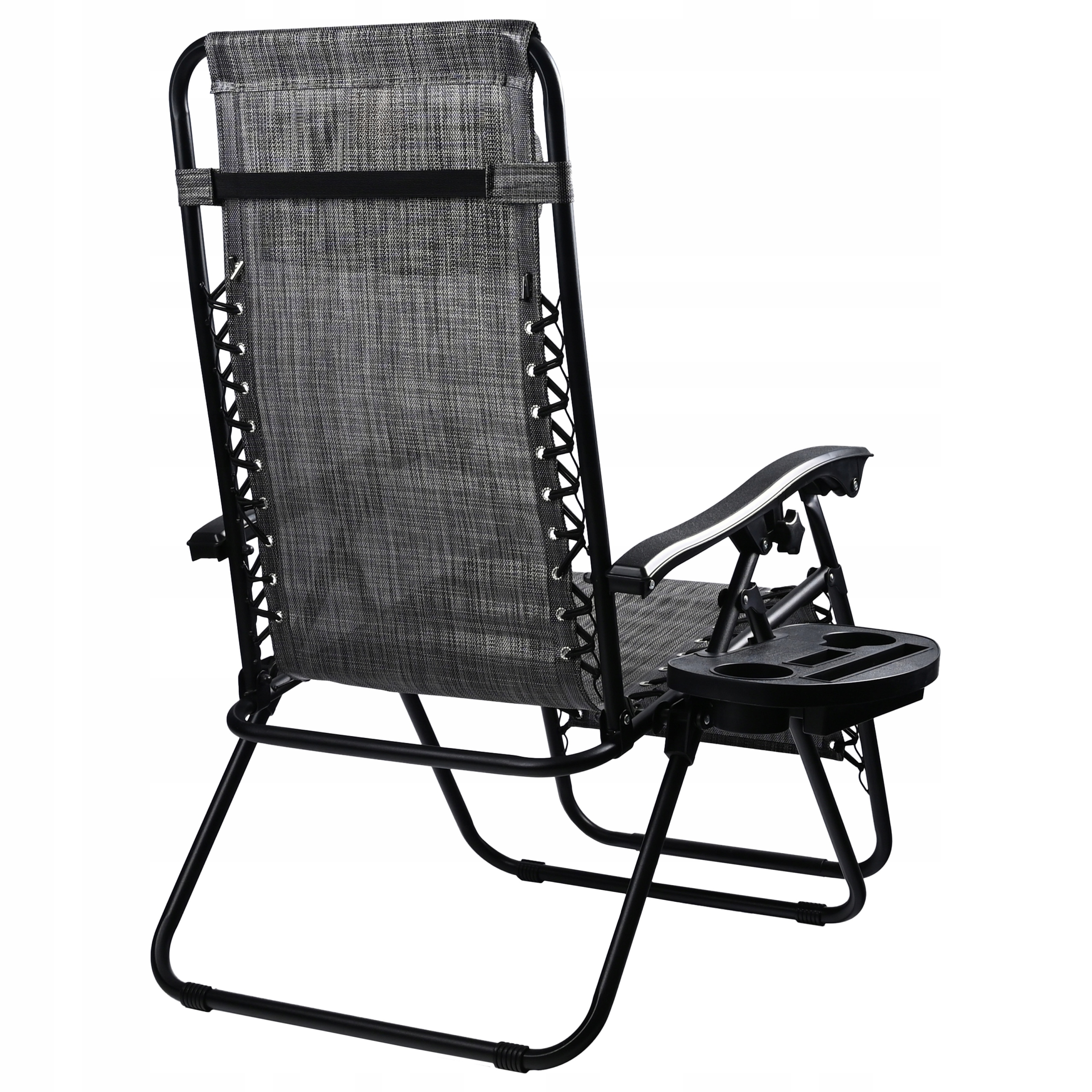 Sezlong pliabil pentru gradina cu tetiera, cadru metalic, suport pahare, maxim 120 kg, 174x65x112 cm, gri - imagine 12