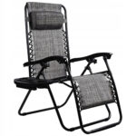 Sezlong pliabil pentru gradina cu tetiera, cadru metalic, suport pahare, maxim 120 kg, 174x65x112 cm, gri