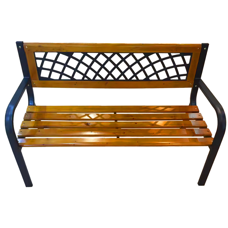 Banca de gradina din lemn si otel cu spatar decorativ, 120x53x73 cm, negru si maro natur - imagine 2
