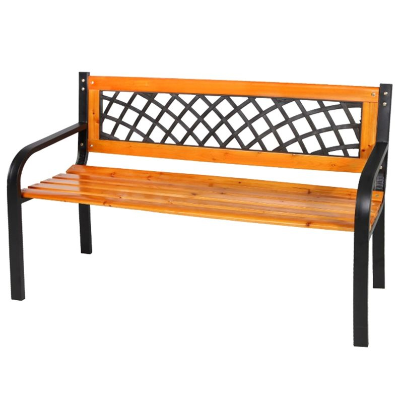 Banca de gradina din lemn si otel cu spatar decorativ, 120x53x73 cm, negru si maro natur - imagine 3