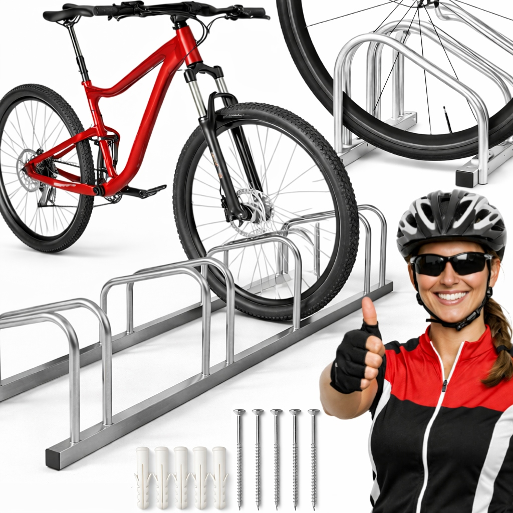 Suport metalic pentru 5 biciclete, montaj podea sau perete, structura solida otel, 135x33x28 cm - imagine 6