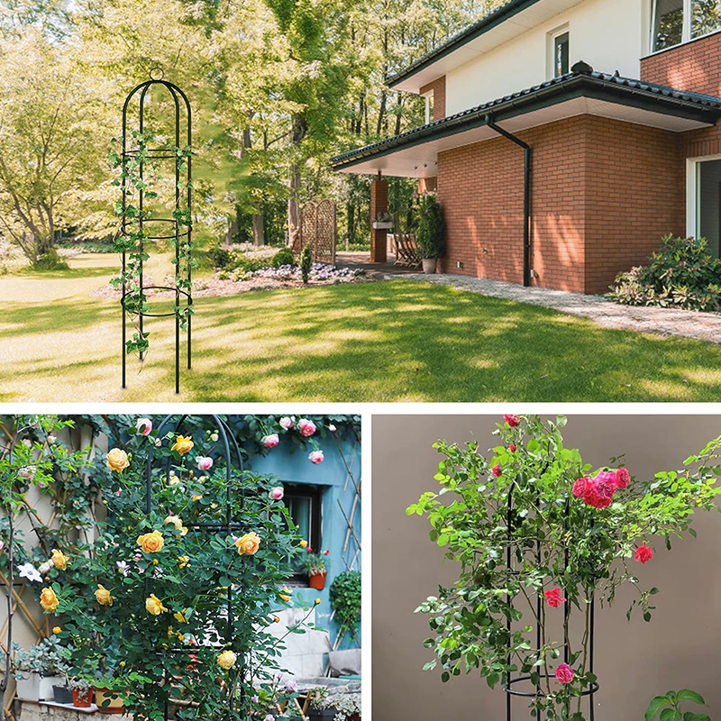 Pergola coloana pentru trandafiri si plante cataratoare, structura otel, 190x40 cm, negru - imagine 2