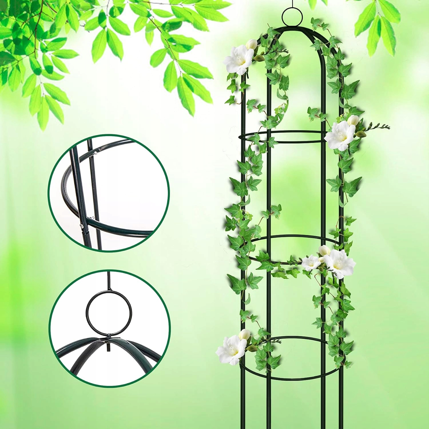 Pergola coloana pentru trandafiri si plante cataratoare, structura otel, 190x40 cm, negru - imagine 12