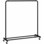 SONGMICS Suport haine mobil cu roti si polita inferioara, cadru metalic, stil industrial, 110x38x142 cm, negru