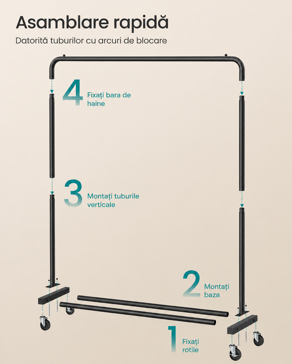 SONGMICS Suport haine mobil cu roti si polita inferioara, cadru metalic, stil industrial, 110x38x142 cm, negru - imagine 3