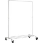 SONGMICS Suport pentru haine mobil cu raft inferior, cadru metalic, stil industrial, 100x49x163 cm, alb
