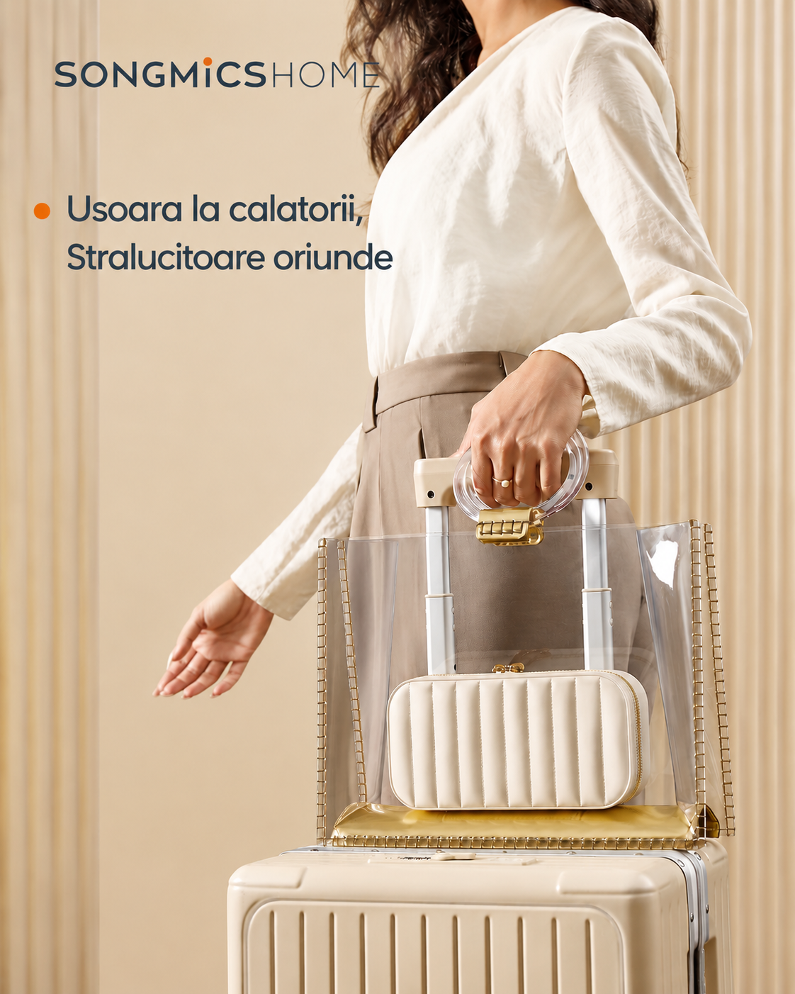 SONGMICS Cutie pentru bijuterii de calatorie, cu oglinda si compartimente organizate, 20x10x6 cm, alb - imagine 5