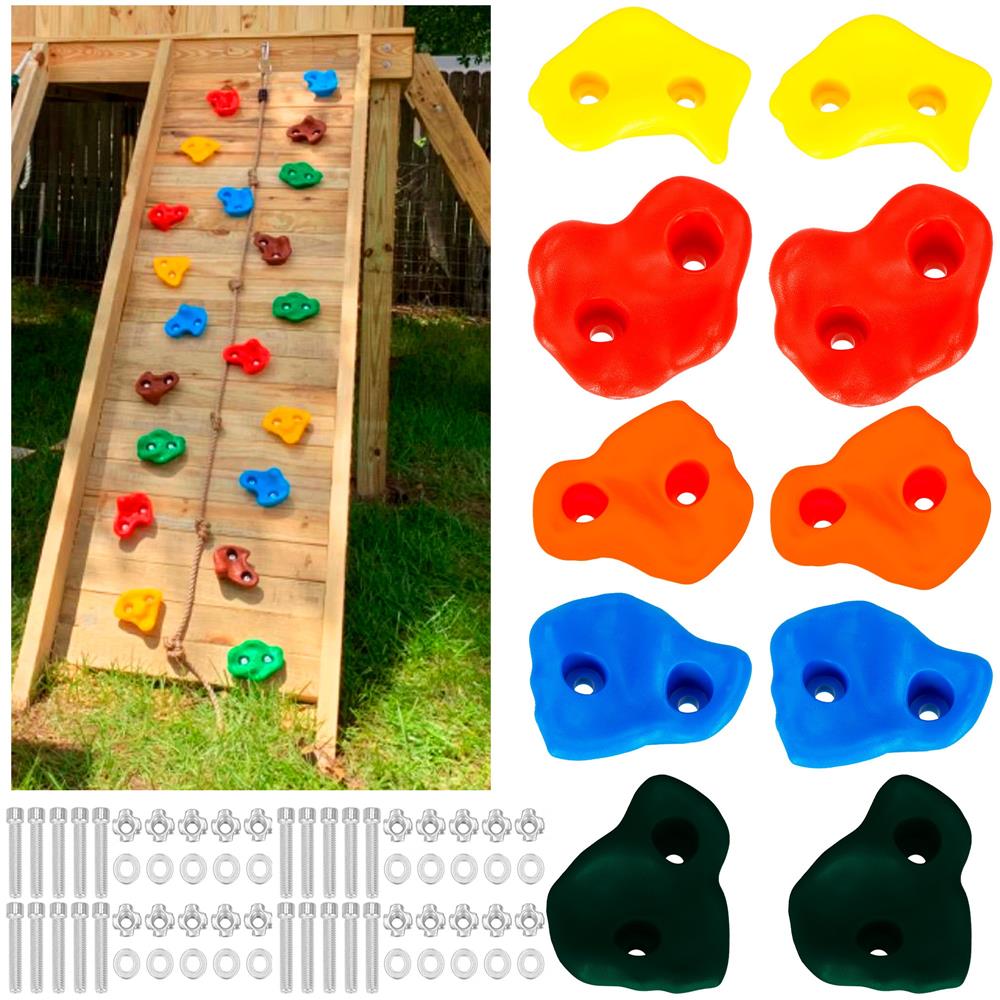 Set 10 pietre de catarare pentru copii, din plastic, suprafata antiderapanta, accesorii montaj incluse, multicolor - imagine 18