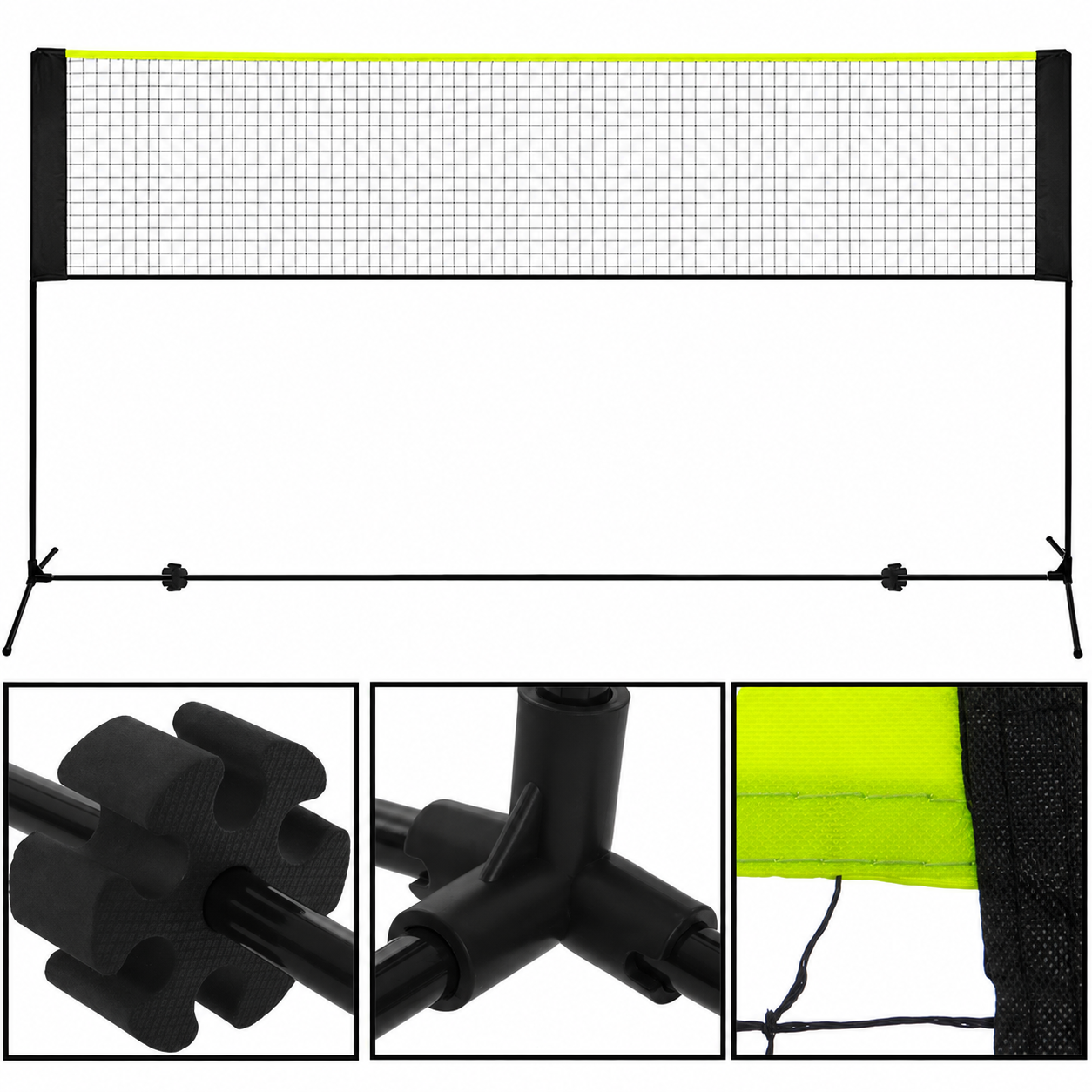 Set fileu badminton cu suport metalic si husa transport, instalare rapida, 400x200 cm, negru si verde neon - imagine 10