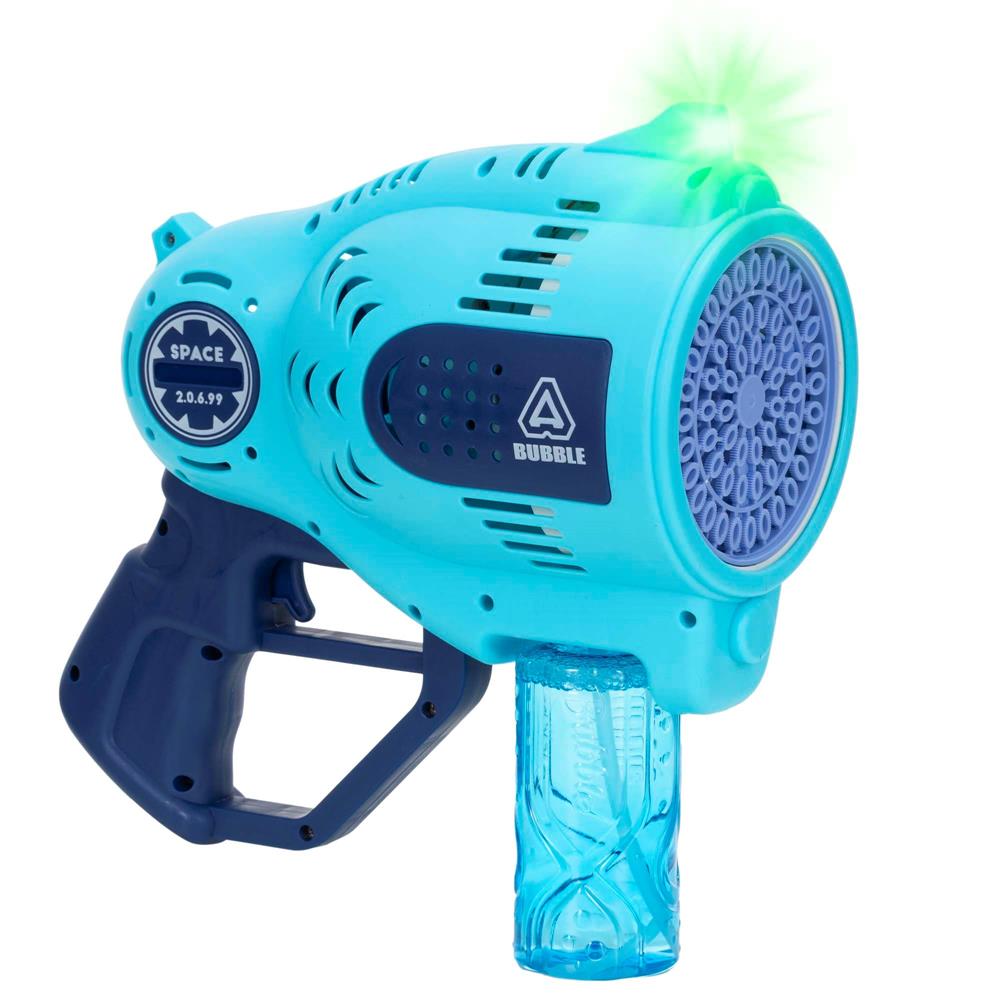 Pistol automat pentru baloane de sapun cu LED, acumulator inclus reincarcabil, 57 orificii, 24x24 cm, albastru - imagine 12