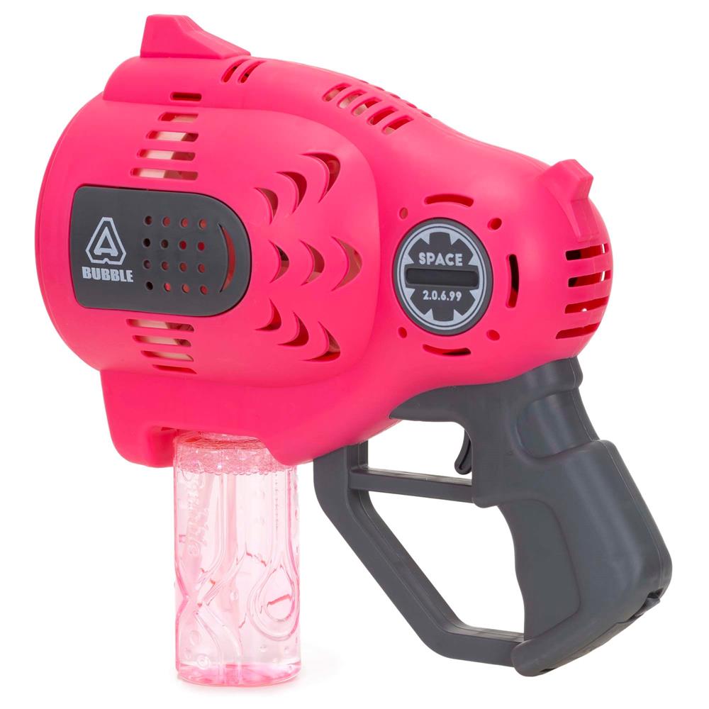 Pistol automat pentru baloane de sapun cu LED, acumulator inclus reincarcabil, 57 orificii, 24x24 cm, roz - imagine 10