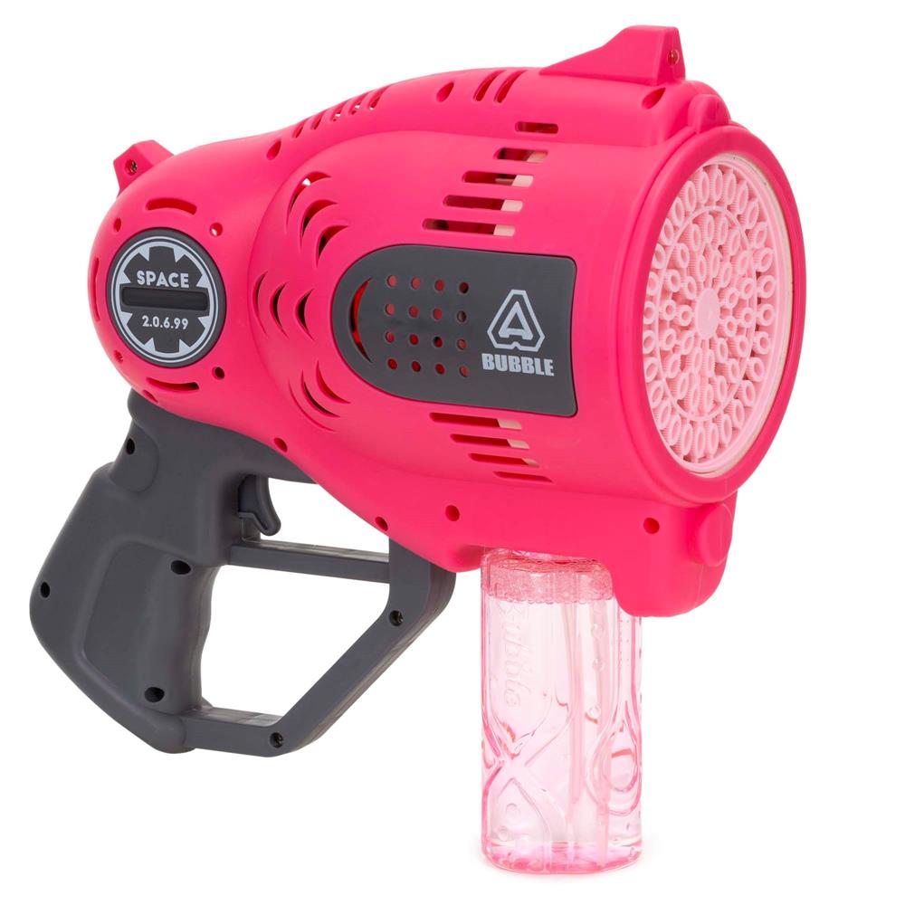 Pistol automat pentru baloane de sapun cu LED, acumulator inclus reincarcabil, 57 orificii, 24x24 cm, roz - imagine 11