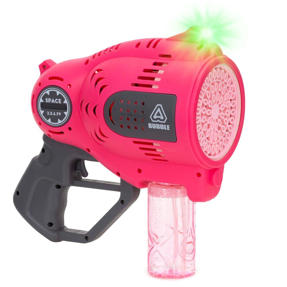Pistol automat pentru baloane de sapun cu LED, acumulator inclus reincarcabil, 57 orificii, 24x24 cm, roz - imagine 12