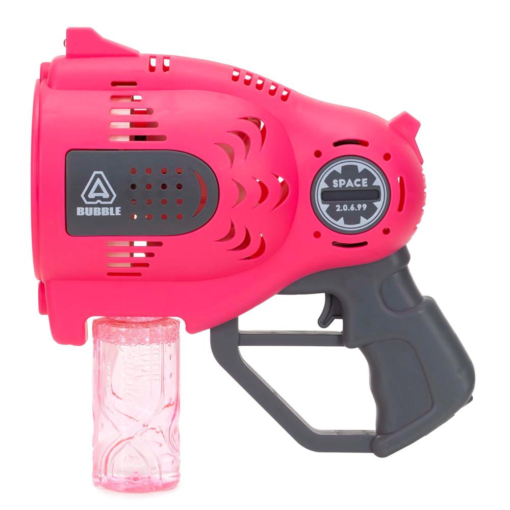 Pistol automat pentru baloane de sapun cu LED, acumulator inclus reincarcabil, 57 orificii, 24x24 cm, roz - imagine 21