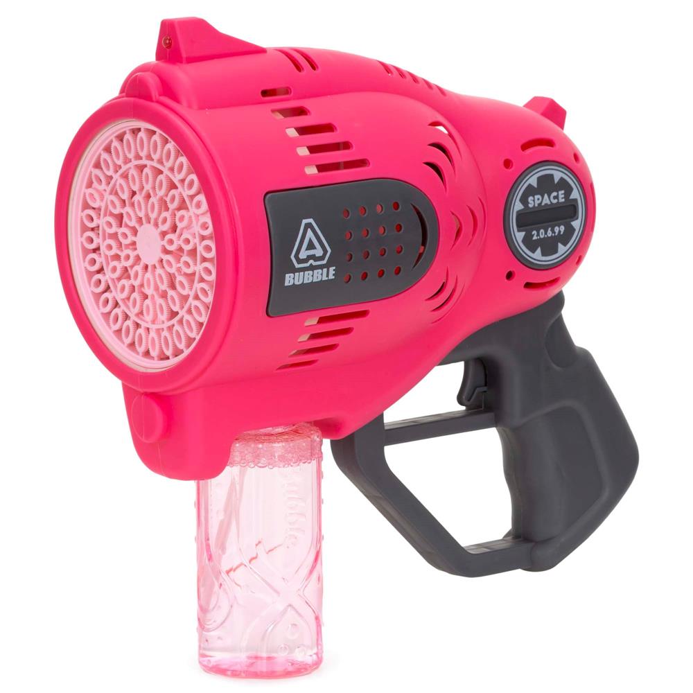 Pistol automat pentru baloane de sapun cu LED, acumulator inclus reincarcabil, 57 orificii, 24x24 cm, roz - imagine 4