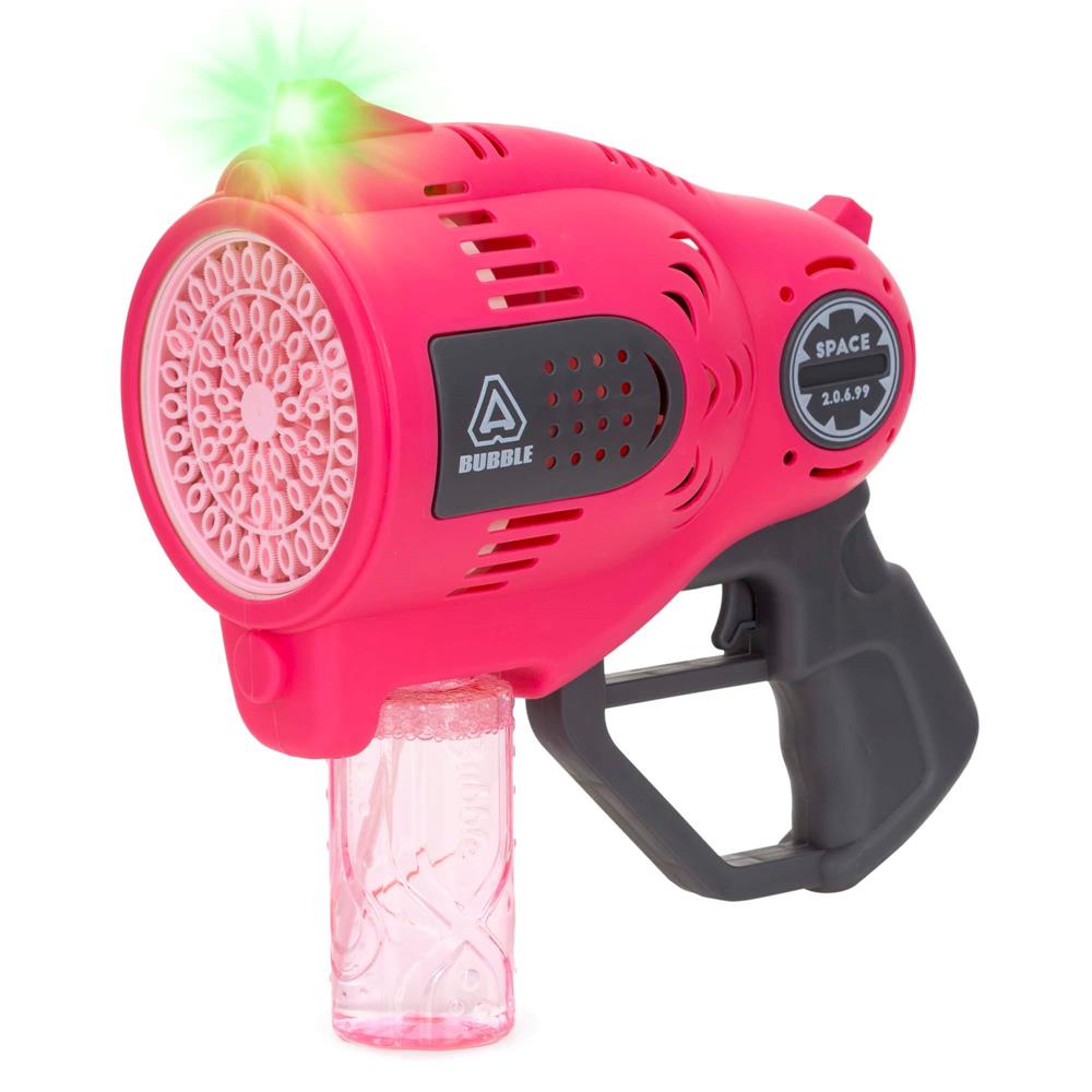 Pistol automat pentru baloane de sapun cu LED, acumulator inclus reincarcabil, 57 orificii, 24x24 cm, roz - imagine 5