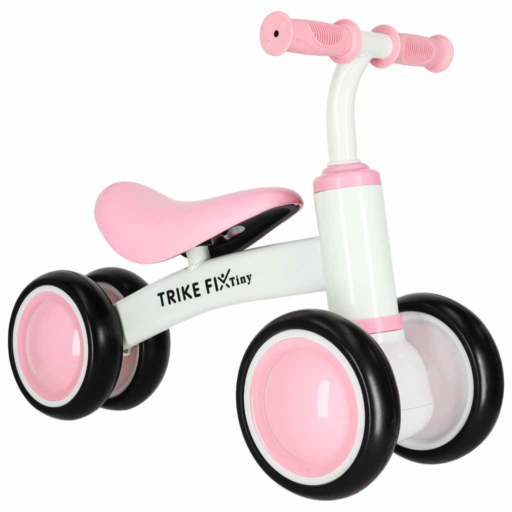 Bicicleta fara pedale pentru copii 4 roti, otel carbon, roti EVA, maxim 30 kg, 54x24x39 cm, roz si alb