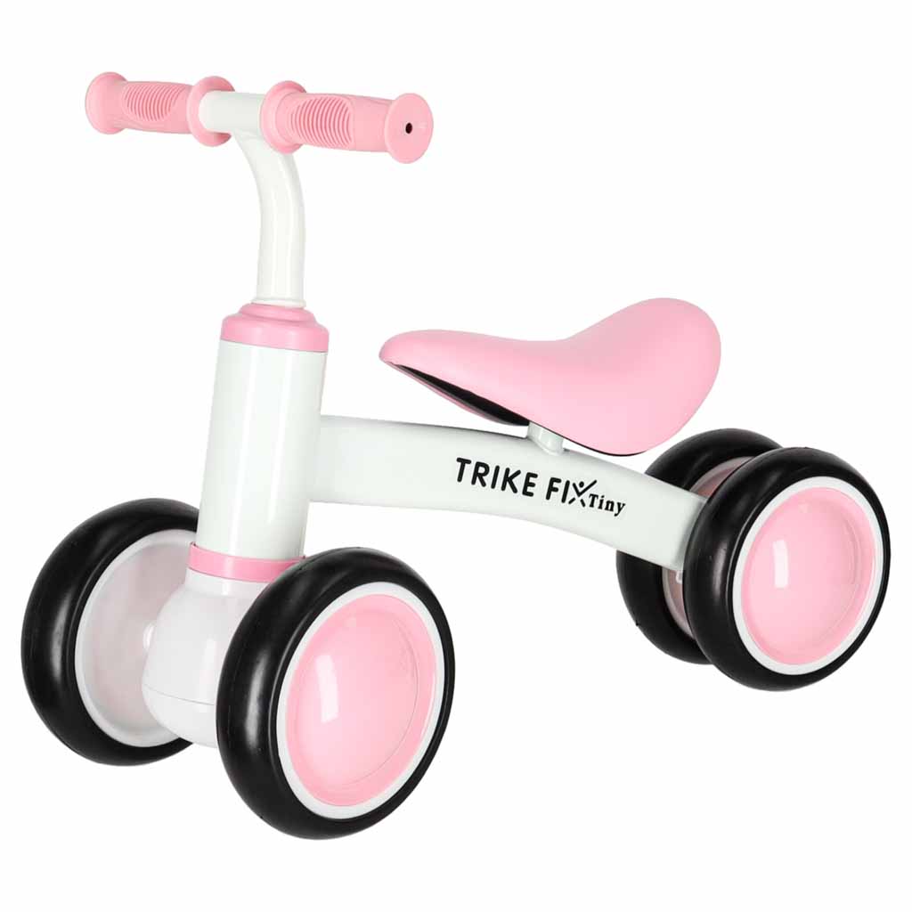 Bicicleta fara pedale pentru copii 4 roti, otel carbon, roti EVA, maxim 30 kg, 54x24x39 cm, roz si alb - imagine 2