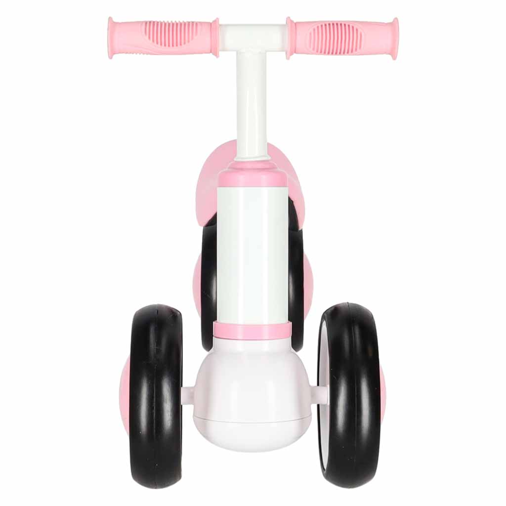 Bicicleta fara pedale pentru copii 4 roti, otel carbon, roti EVA, maxim 30 kg, 54x24x39 cm, roz si alb - imagine 3