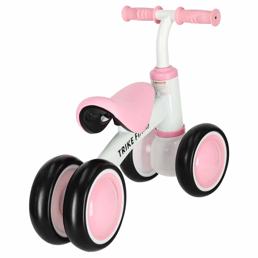 Bicicleta fara pedale pentru copii 4 roti, otel carbon, roti EVA, maxim 30 kg, 54x24x39 cm, roz si alb - imagine 4