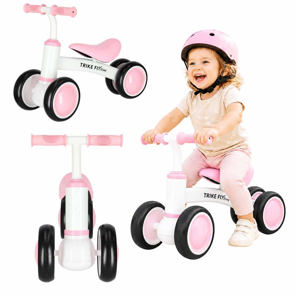 Bicicleta fara pedale pentru copii 4 roti, otel carbon, roti EVA, maxim 30 kg, 54x24x39 cm, roz si alb - imagine 9