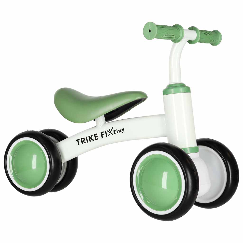 Bicicleta fara pedale pentru copii 4 roti, otel carbon, roti EVA, maxim 30 kg, 54x24x39 cm, verde si alb