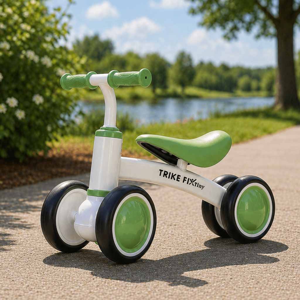 Bicicleta fara pedale pentru copii 4 roti, otel carbon, roti EVA, maxim 30 kg, 54x24x39 cm, verde si alb - imagine 7