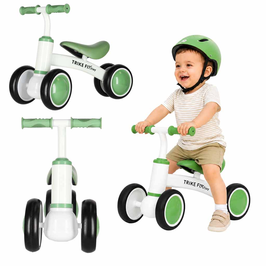 Bicicleta fara pedale pentru copii 4 roti, otel carbon, roti EVA, maxim 30 kg, 54x24x39 cm, verde si alb - imagine 8