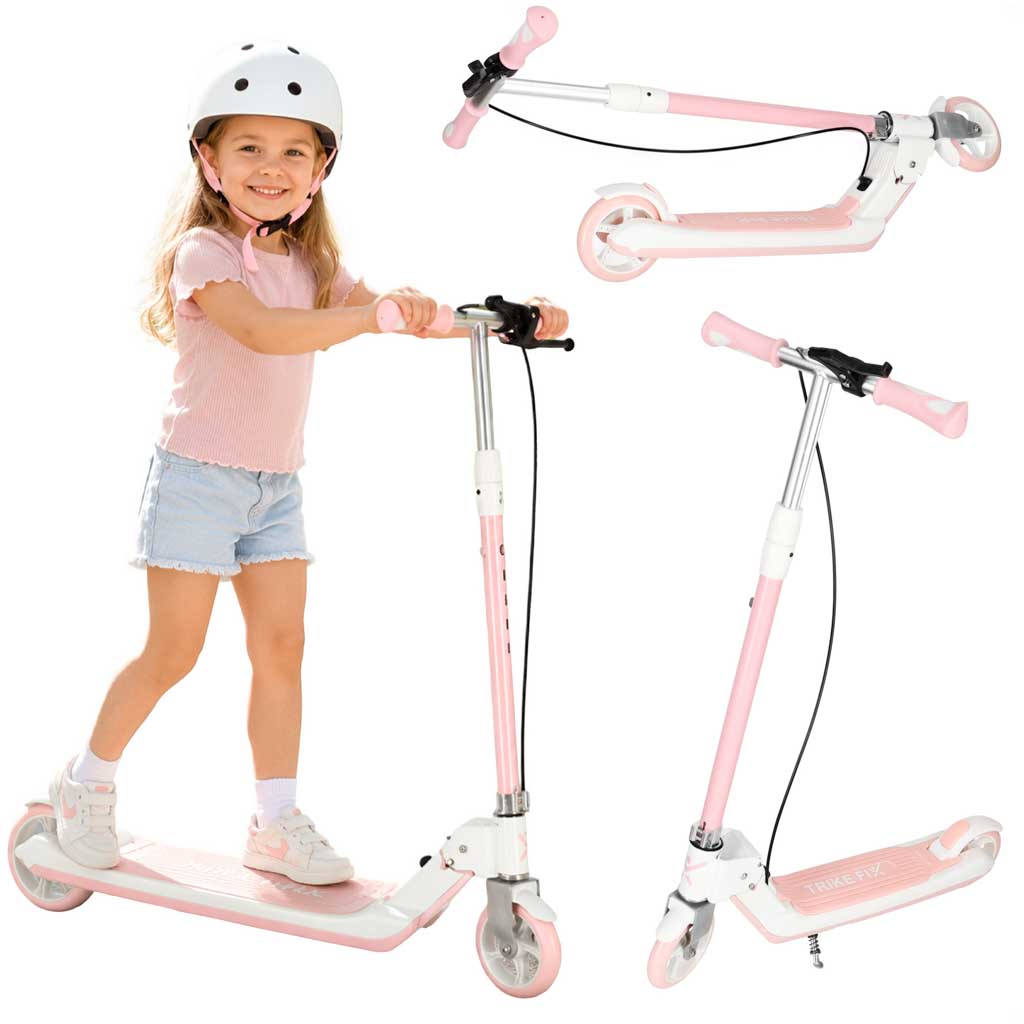 Trotineta pliabila pentru copii, 2 roti cu iluminare LED, frana de mana si picior, reglabila pe inaltime, maxim 100 kg, 73x36x94 cm, roz si alb - imagine 2