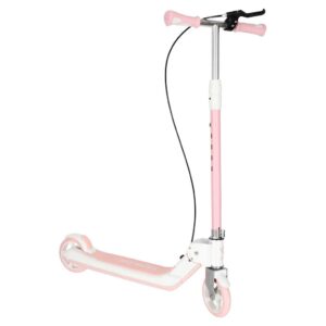 Trotineta pliabila pentru copii, 2 roti cu iluminare LED, frana de mana si picior, reglabila pe inaltime, maxim 100 kg, 73x36x94 cm, roz si alb