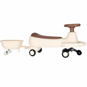 Masinuta tip ride-on cu remorca 2 in 1, efecte LED si muzicale, 100x36 cm, bej si maro