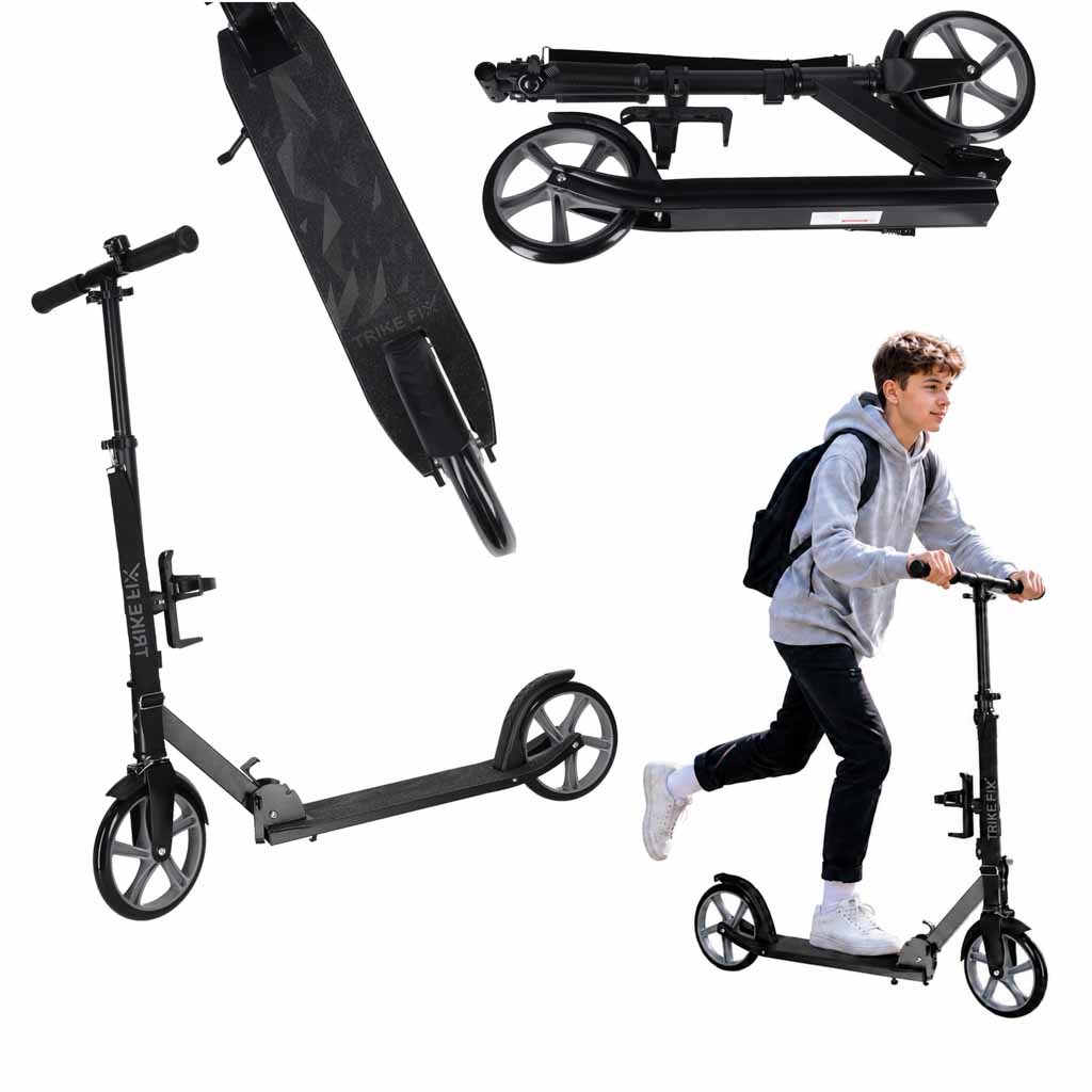Trotineta urbana pliabila, roti PU 200 mm, ghidon reglabil, frana spate, maxim 100 kg, 90x39x95 cm, negru si gri - imagine 2