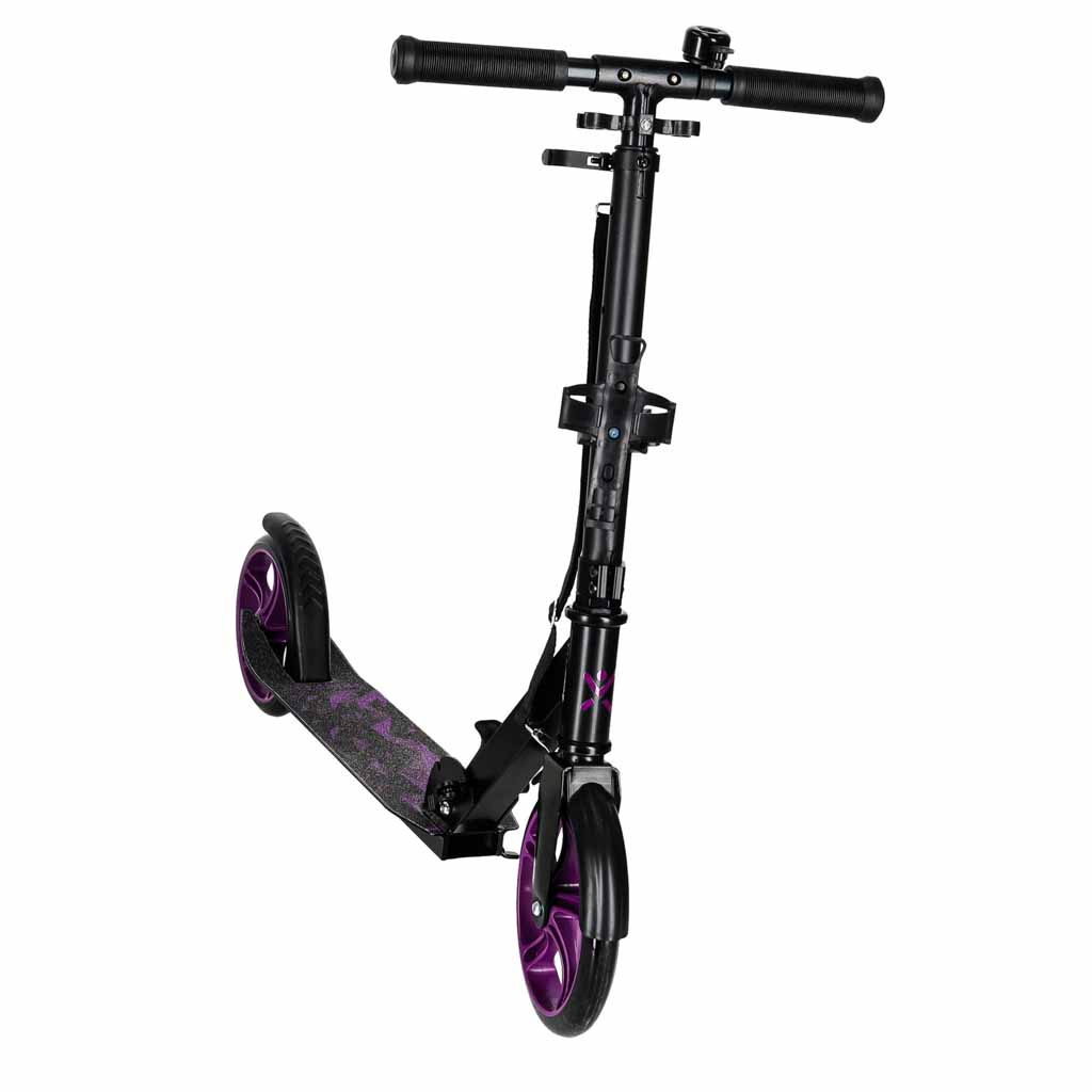 Trotineta urbana pliabila, roti PU 200 mm, ghidon reglabil, frana spate, maxim 100 kg, 90x39x95 cm, negru si mov - imagine 14