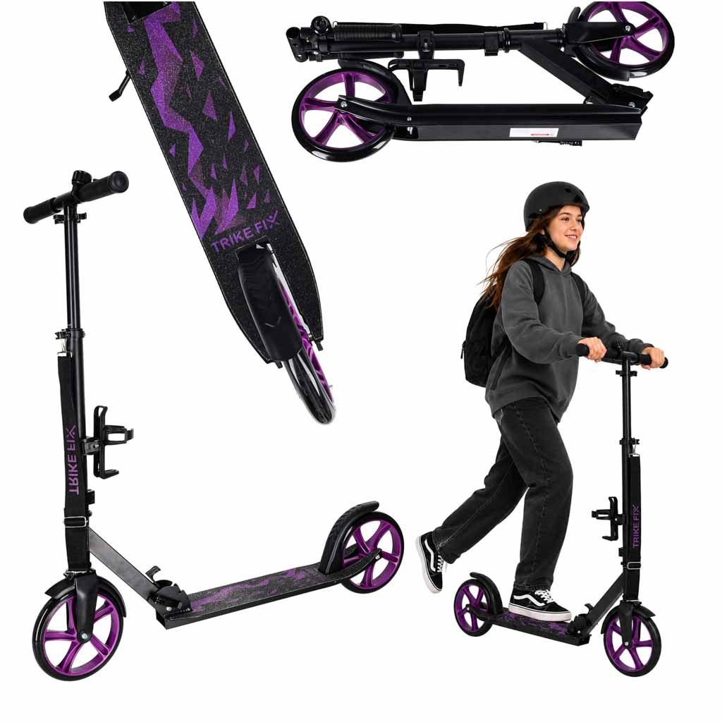 Trotineta urbana pliabila, roti PU 200 mm, ghidon reglabil, frana spate, maxim 100 kg, 90x39x95 cm, negru si mov - imagine 15