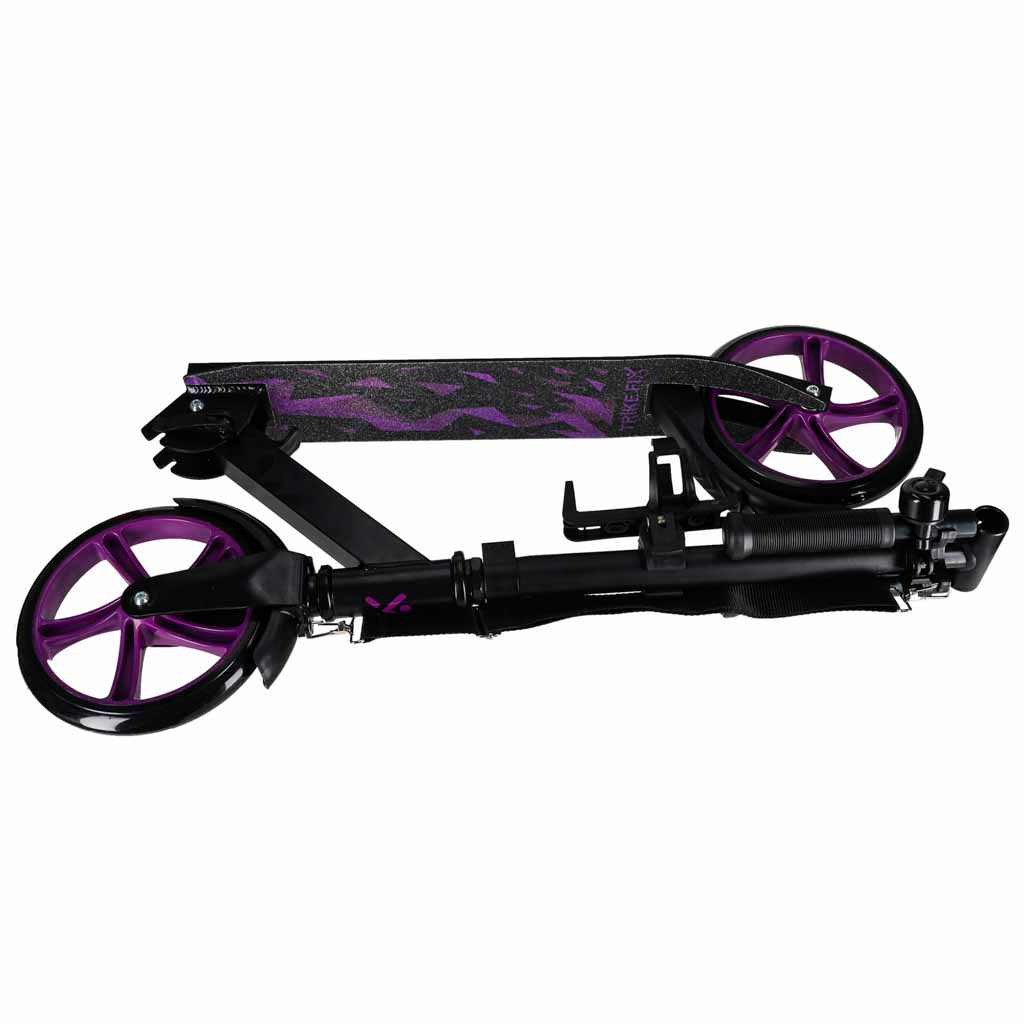 Trotineta urbana pliabila, roti PU 200 mm, ghidon reglabil, frana spate, maxim 100 kg, 90x39x95 cm, negru si mov - imagine 5
