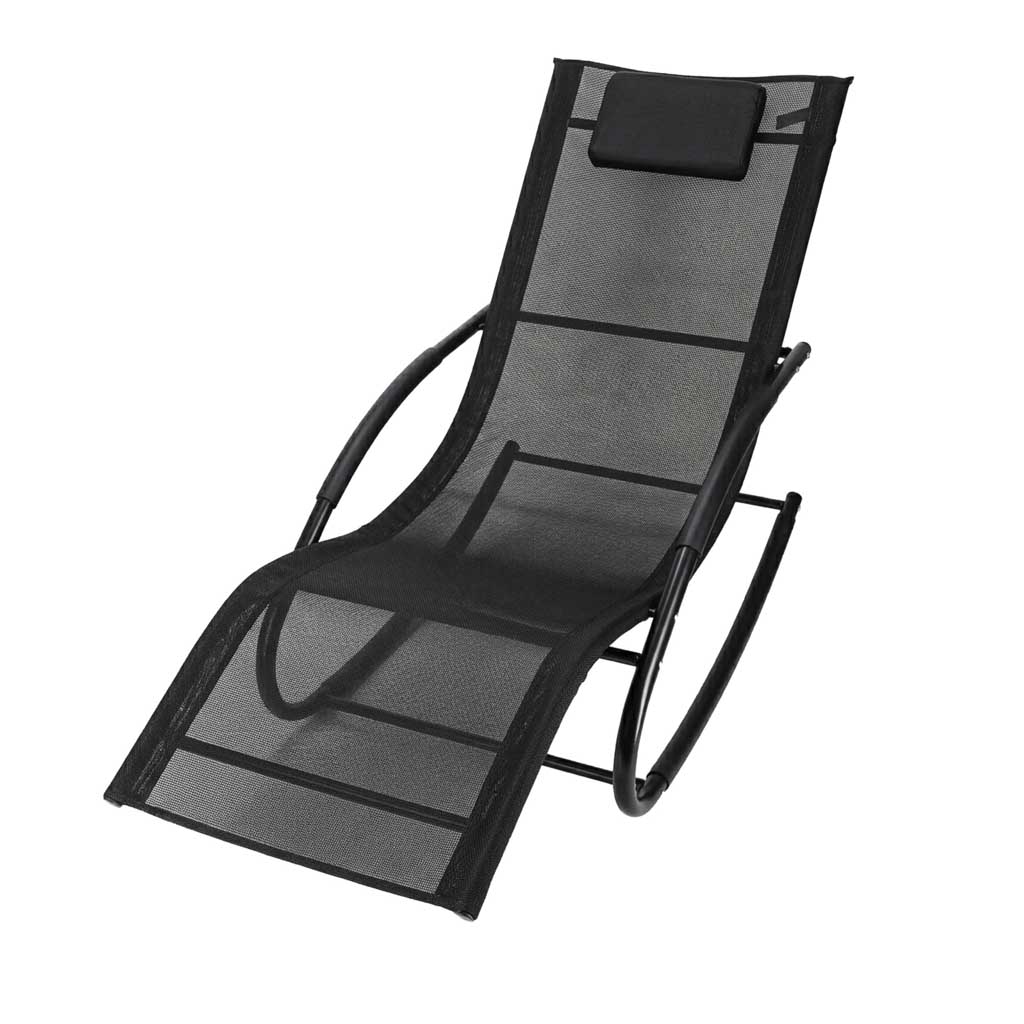 Sezlong balansoar pentru gradina cu tetiera, cadru din otel si plasa textila respirabila, 159x83 cm, negru - imagine 6