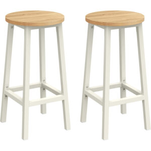 VASAGLE Set 2 scaune bar inalte, sezut rotund, cadru din otel, inaltime 65 cm, stil industrial, stejar bej