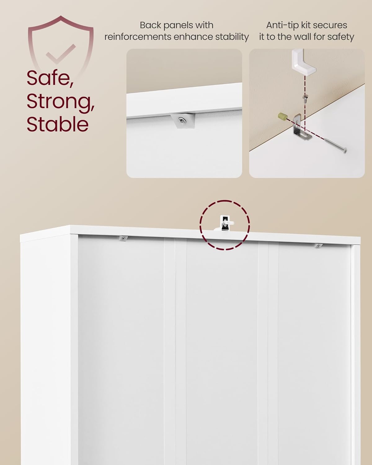 VASAGLE Biblioteca ingusta cu 6 niveluri si dulap, raft pentru carti si decoratiuni, PAL si MDF, 60x24x175 cm, alb - imagine 2