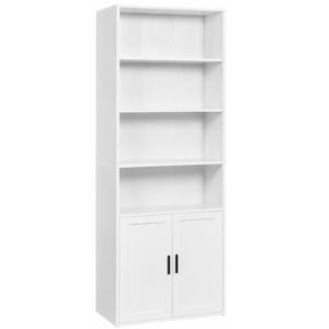 VASAGLE Biblioteca ingusta cu 6 niveluri si dulap, raft pentru carti si decoratiuni, PAL si MDF, 60x24x175 cm, alb