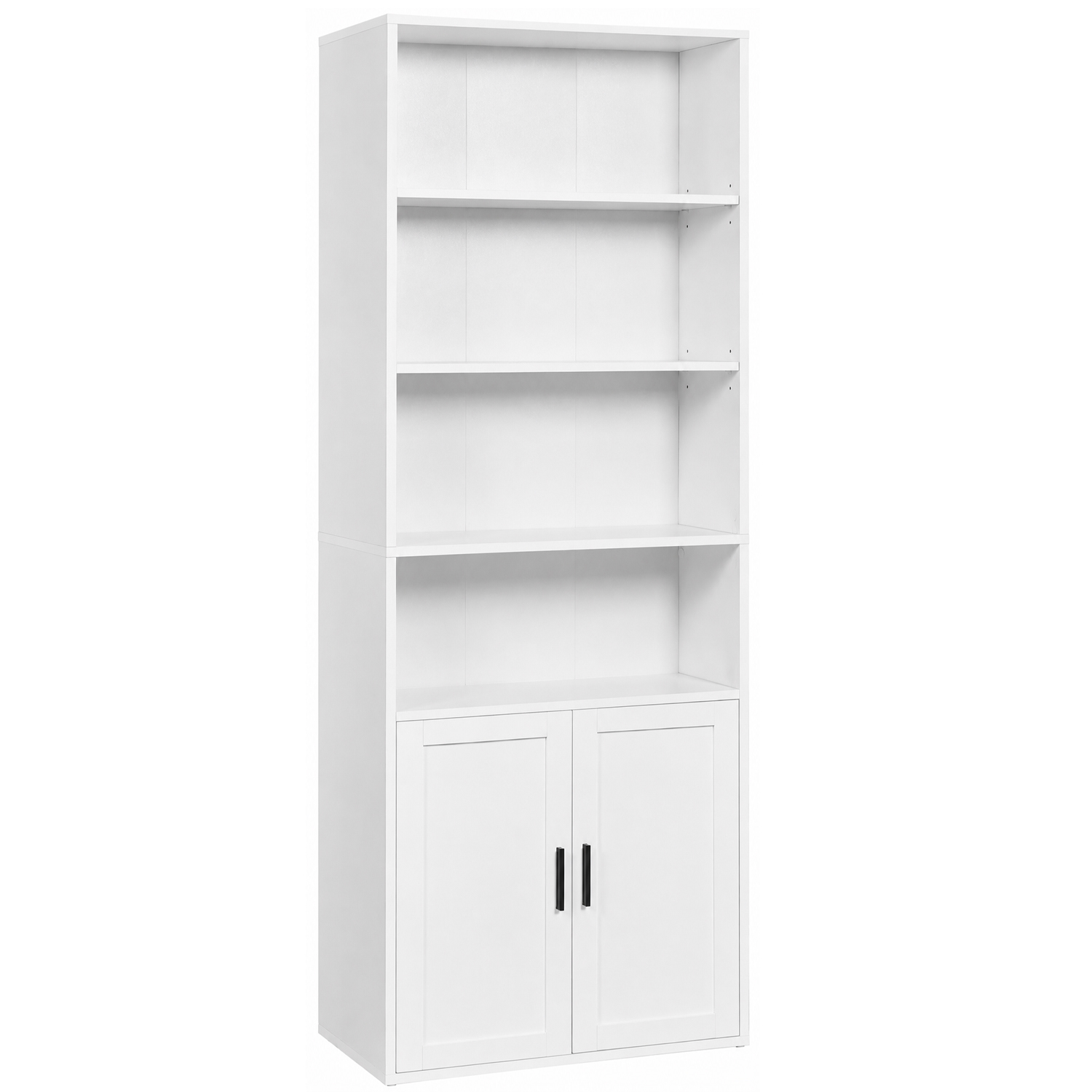 VASAGLE Biblioteca ingusta cu 6 niveluri si dulap, raft pentru carti si decoratiuni, PAL si MDF, 60x24x175 cm, alb