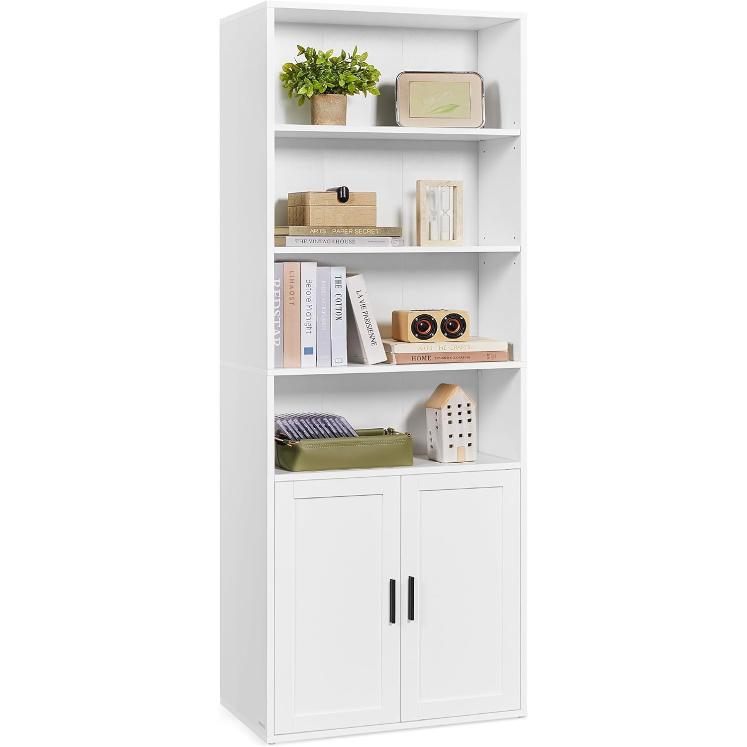 VASAGLE Biblioteca ingusta cu 6 niveluri si dulap, raft pentru carti si decoratiuni, PAL si MDF, 60x24x175 cm, alb - imagine 8