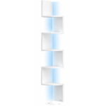 VASAGLE Raft de colt suspendat cu iluminare LED reglabila multicolor si intensitate, 5 polite tip zig-zag, 20x20x126 cm, alb
