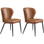 VASAGLE Set 2 scaune dining bucatarie EKHO, tapitate cu piele ecologica si picioare metalice, 55x52x81 cm, maro caramel