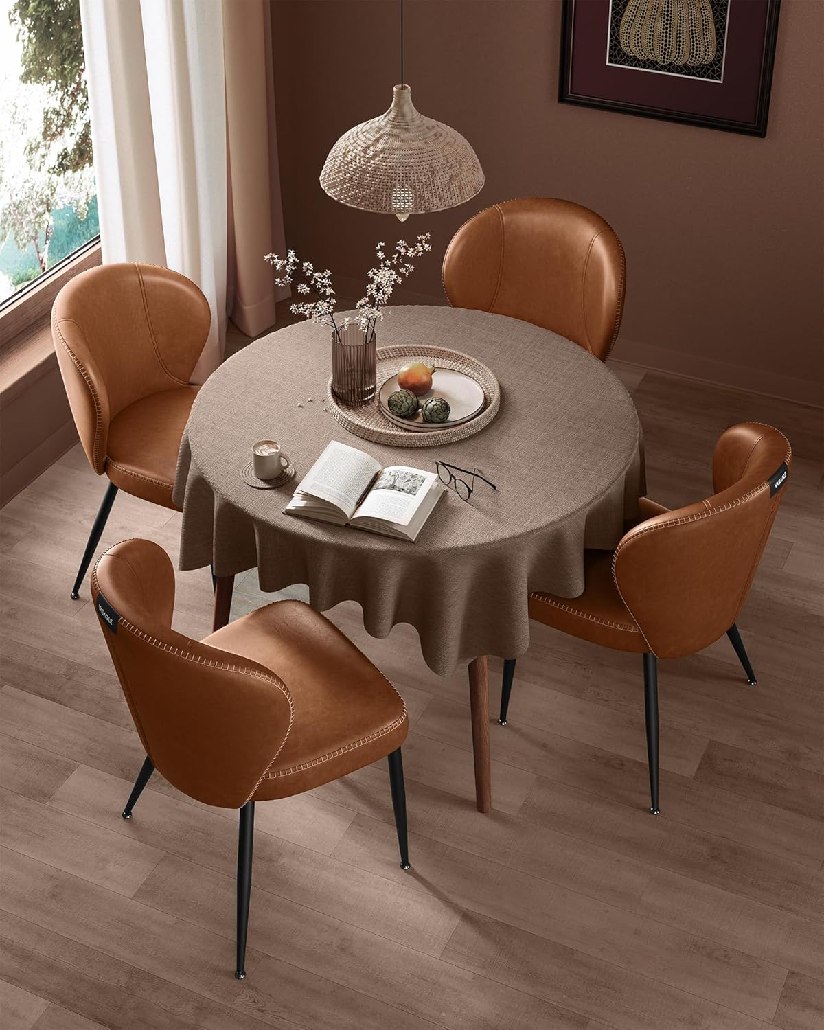 VASAGLE Set 2 scaune dining bucatarie EKHO, tapitate cu piele ecologica si picioare metalice, 55x52x81 cm, maro caramel - imagine 5