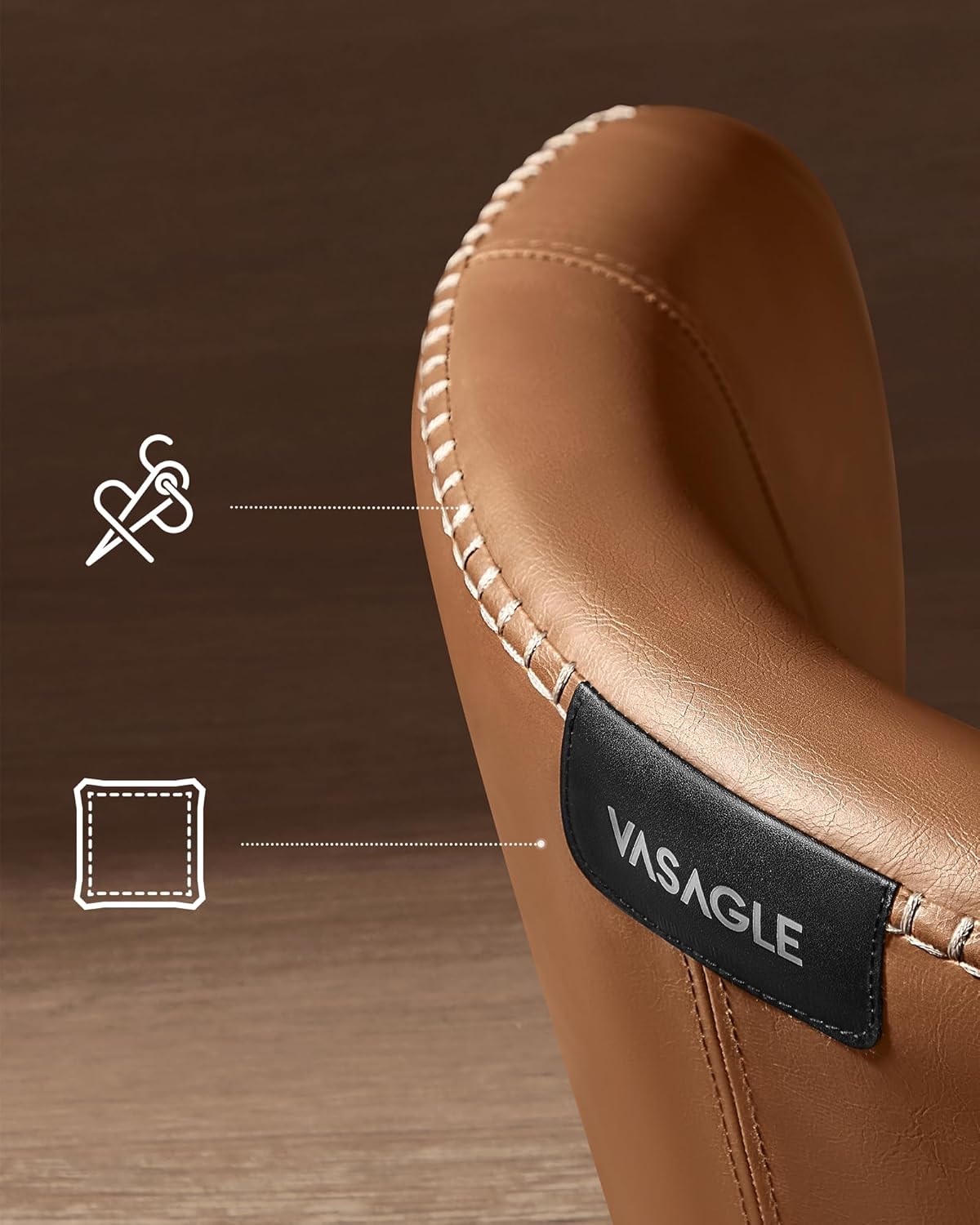 VASAGLE Set 2 scaune dining bucatarie EKHO, tapitate cu piele ecologica si picioare metalice, 55x52x81 cm, maro caramel - imagine 9