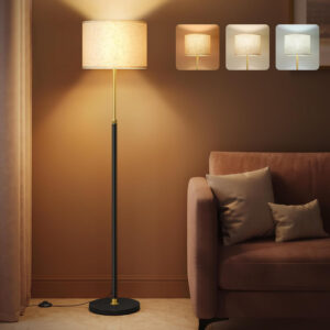 VASAGLE Lampa de podea cu inaltime reglabila 140-170 cm, bec LED de 9 W inclus, 820 lumeni, 3 temperaturi de culoare pentru lumina calda, naturala si rece, intrerupator cu pedala, 30x30x170 cm, auriu si negru