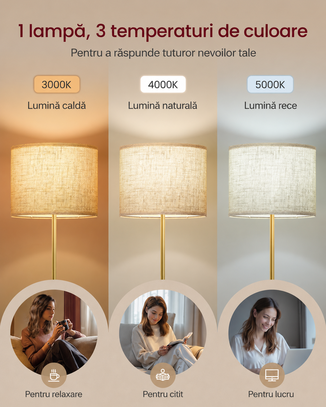 VASAGLE Lampa de podea cu inaltime reglabila 140-170 cm, bec LED de 9 W inclus, 820 lumeni, 3 temperaturi de culoare pentru lumina calda, naturala si rece, intrerupator cu pedala, 30x30x170 cm, auriu si negru - imagine 7
