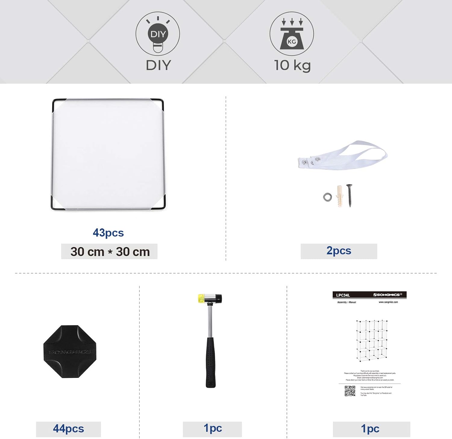 SONGMICS Biblioteca modulara cu 12 compartimente, rafturi cubice din plastic, montaj rapid, 93x31x123 cm, alb transparent - imagine 2