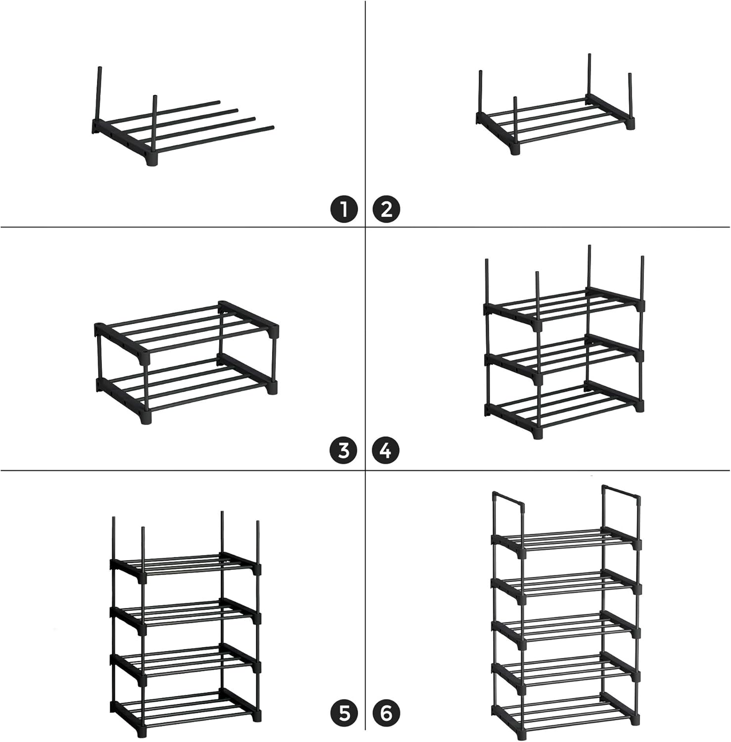 SONGMICS Raft pentru pantofi 5 niveluri, suport metalic modular, pana la 10 perechi incaltaminte, 45x30x90 cm, negru - imagine 3
