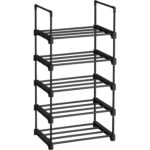 SONGMICS Raft pentru pantofi 5 niveluri, suport metalic modular, pana la 10 perechi incaltaminte, 45x30x90 cm, negru